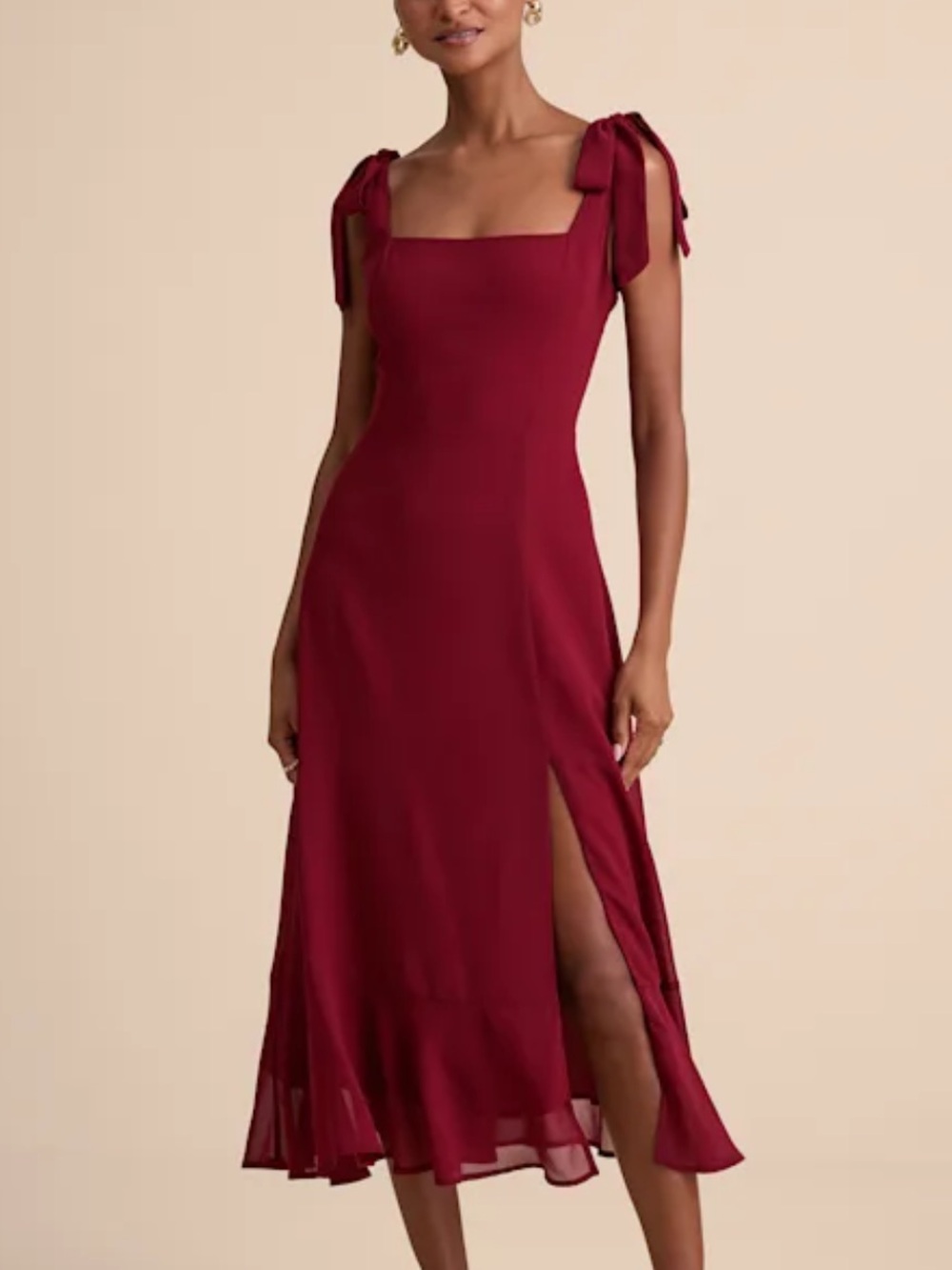 Lulu's Wine Tie-Shoulder Midi Dress